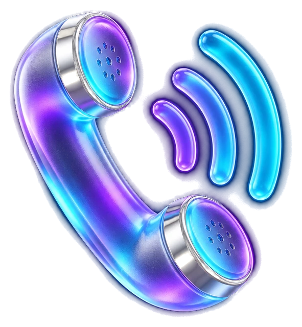 Glass telephone handset with glowing sound waves