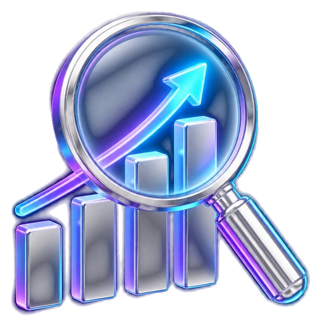 Glass magnifier over a rising chart