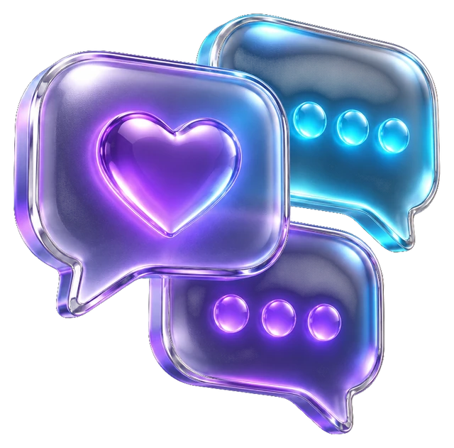 Glass chat bubbles with a heart
