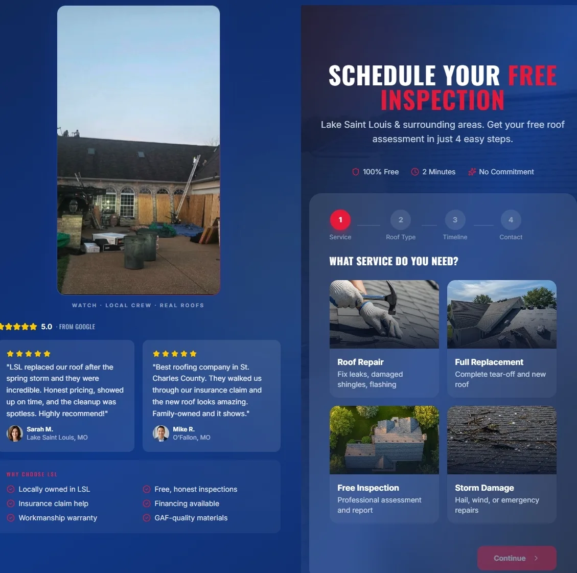 LSL Roofing website screenshot