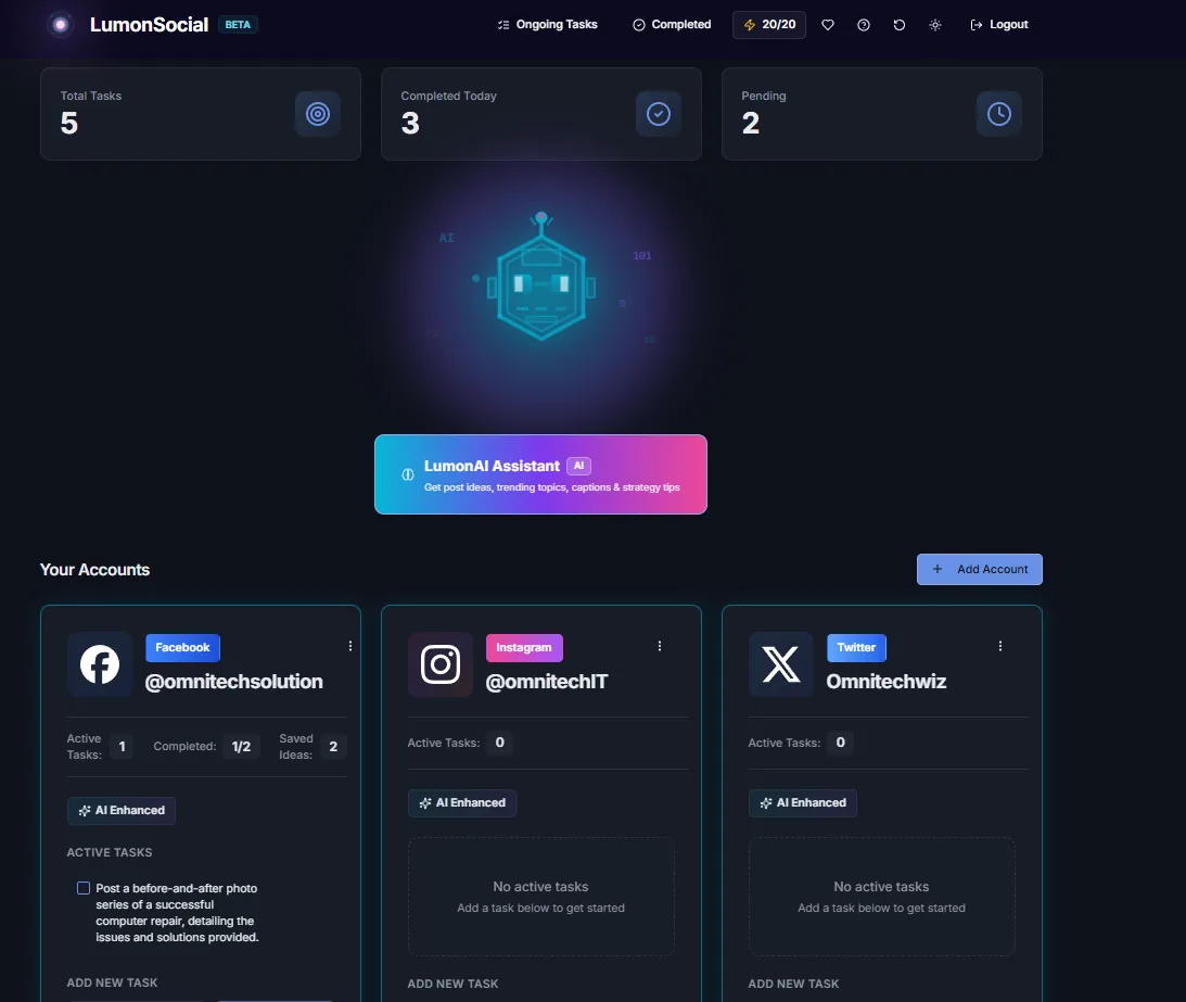 Lumonsocial — Social media platform screenshot