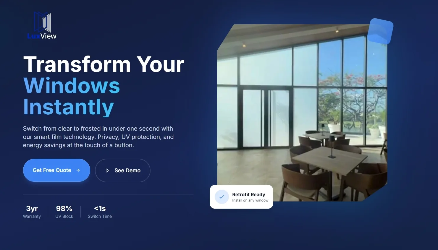 LuxView Glass website screenshot